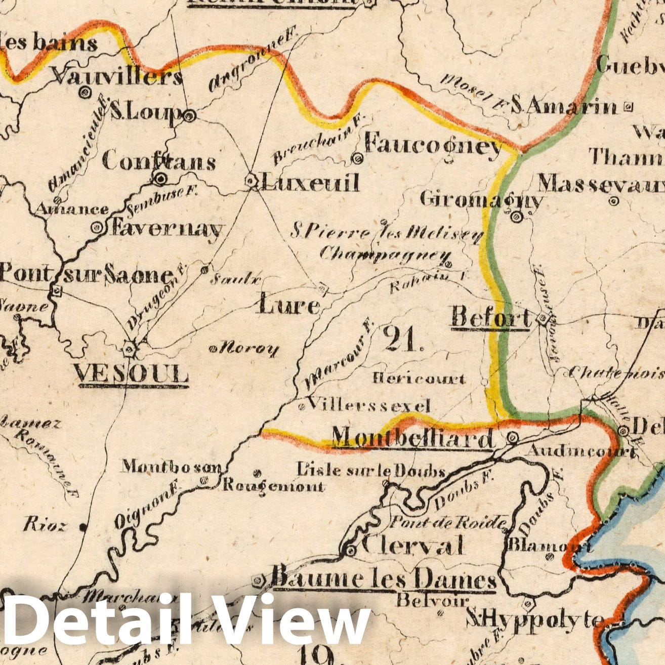 France - Upper Rhine, Doubs, and Upper Saone, 1825 - Historical Map Print
