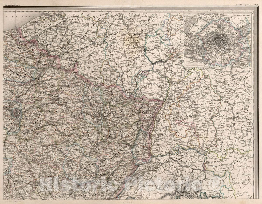 Historic Map : France, Carte administrative et physique de la France, 1864 , Vintage Wall Art
