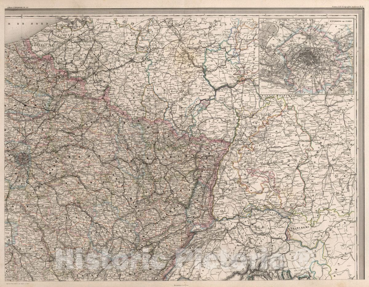 Historic Map : France, Carte administrative et physique de la France, 1864 , Vintage Wall Art