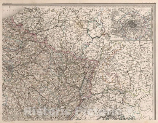 Historic Map : France, Carte administrative et physique de la France, 1864 , Vintage Wall Art