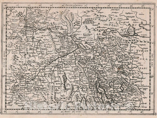 Historic Wall Map : Switzerland, (Sveviae Pars), 1636 Atlas , Vintage Wall Art