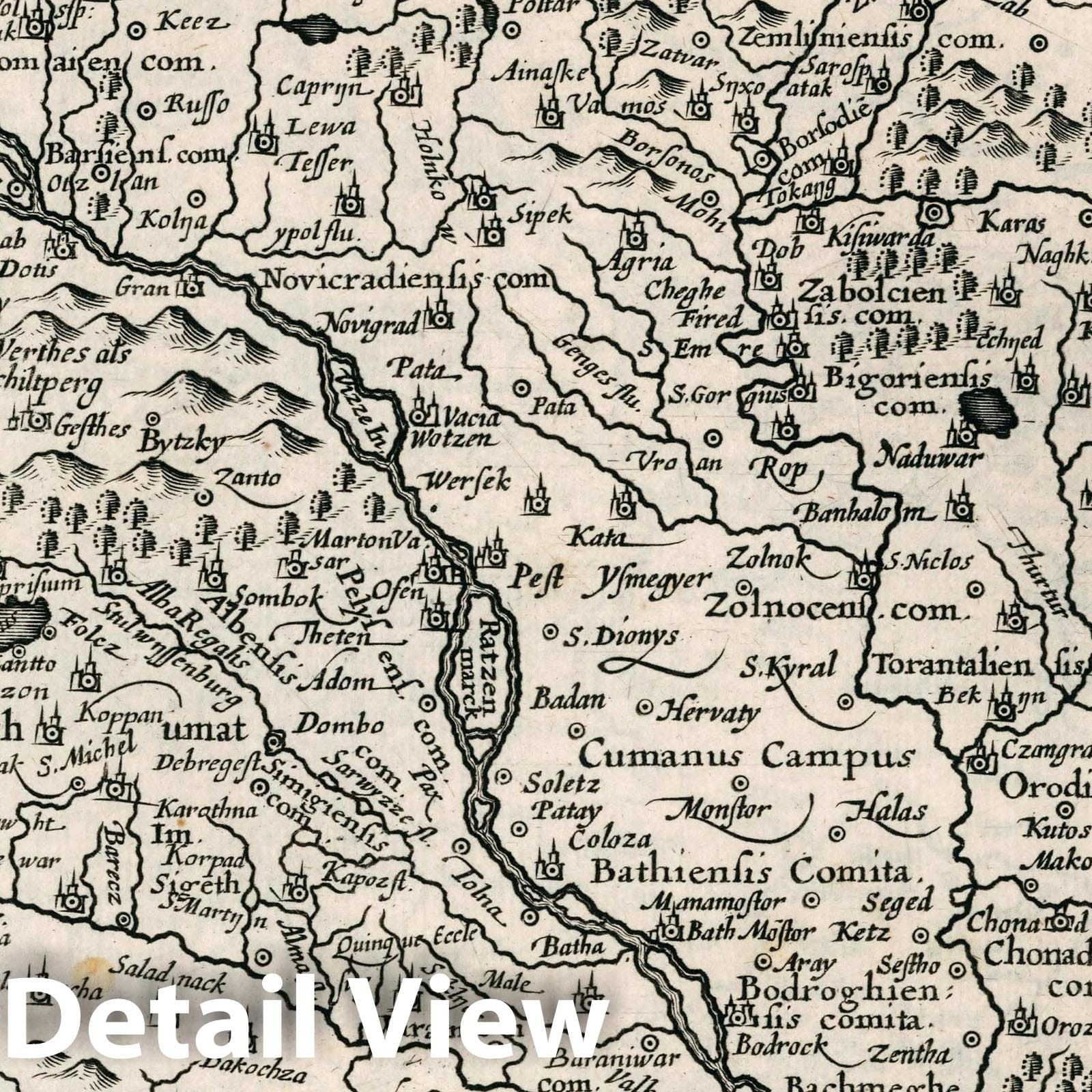 Hungary - River Map, 1636 - Historical Map Print