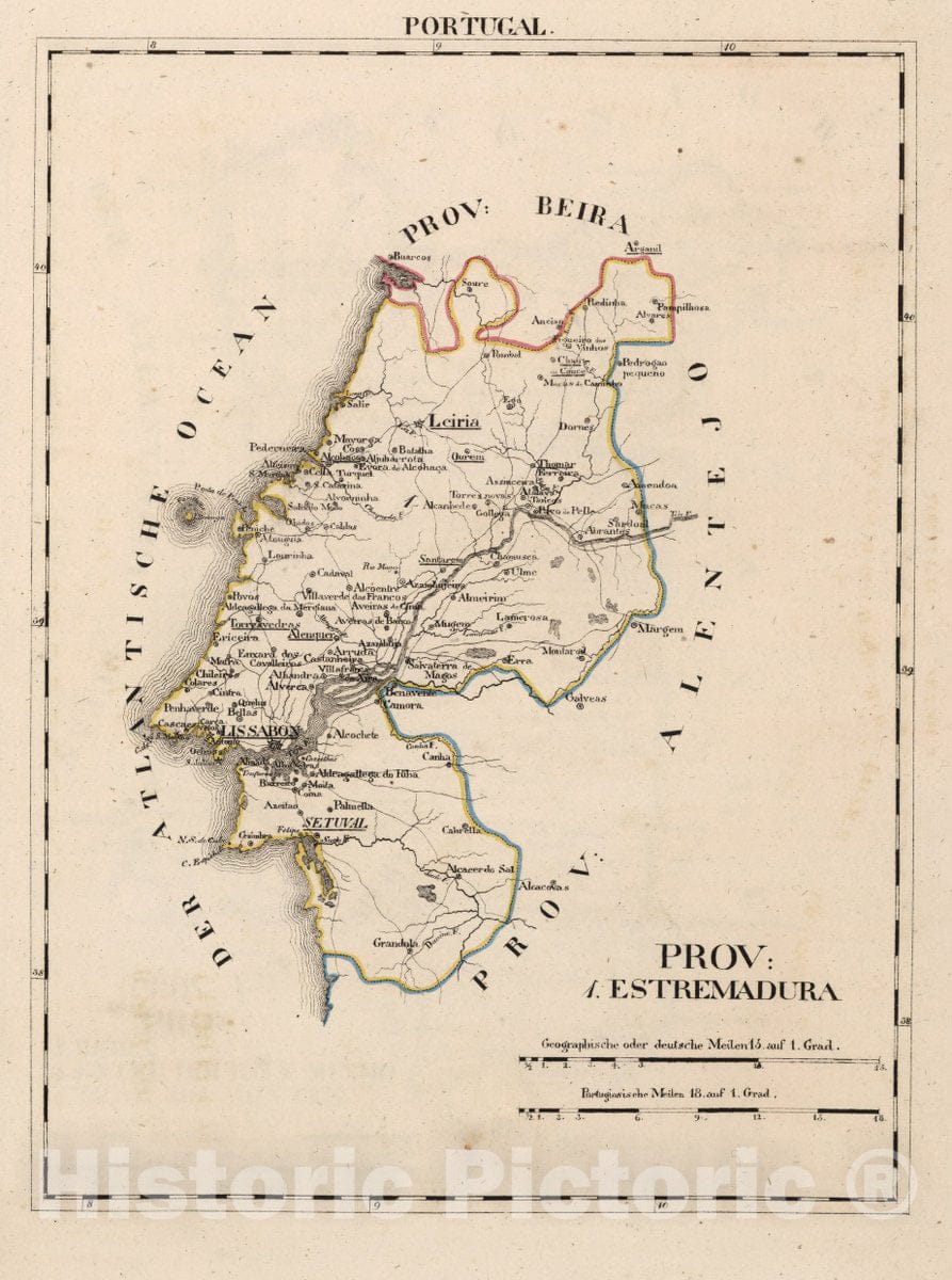 Historic Map : Portugal, V.1:1-5: III: Portugal. Prov: 1. Estremadura, 1825 Atlas , Vintage Wall Art