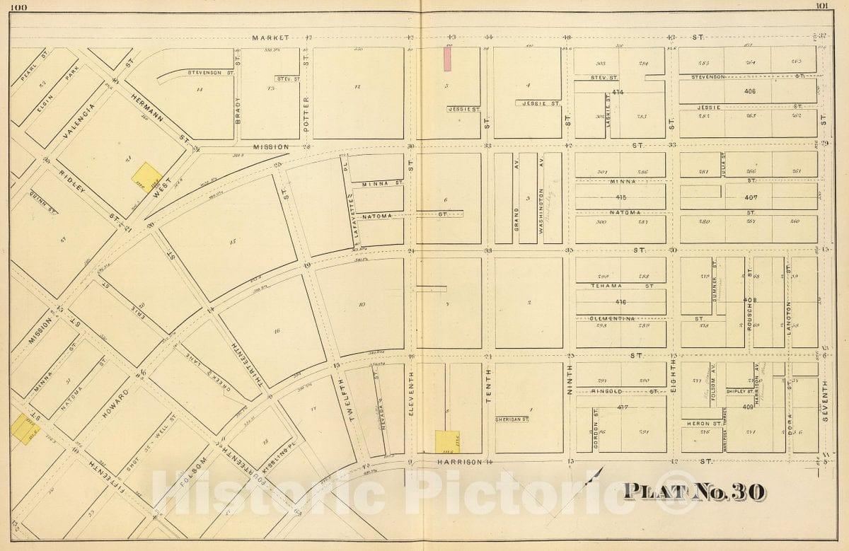 Historic Map : Plat thirty [San Francisco), 1876, Vintage Wall Decor