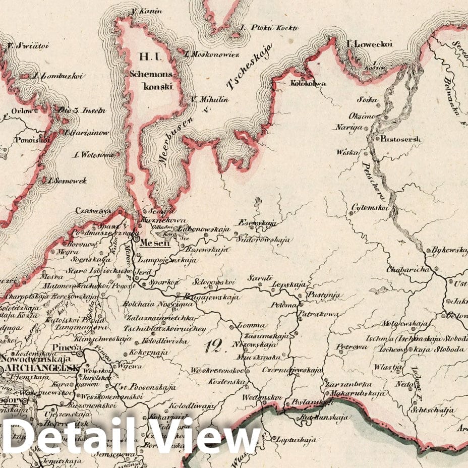 Archangelsk, Russia 1829 Historical Map Print