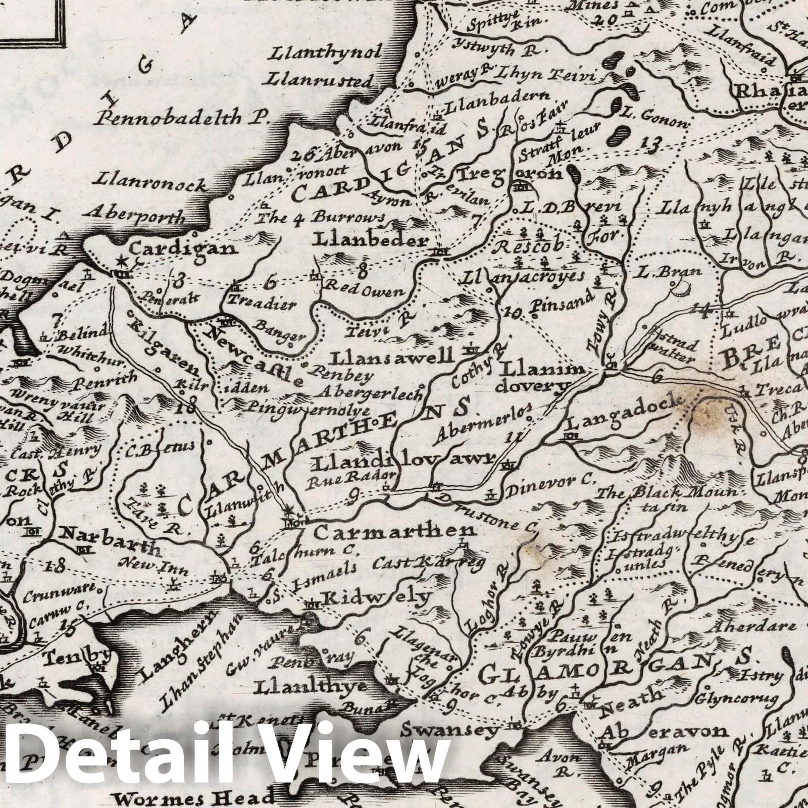 South Wales - Road Map, 1724 by Herman Moll - Historical Map Print