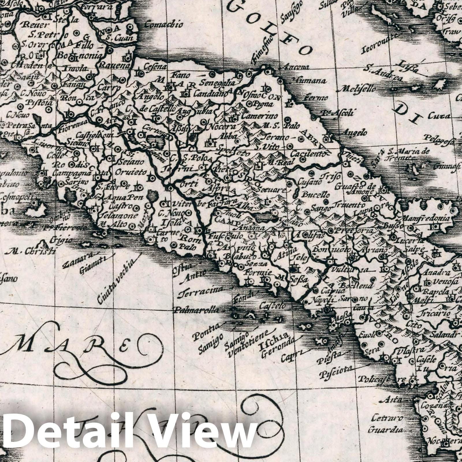 Italy - River Map, 1636 - Historical Map Print