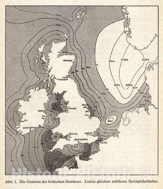 Historic Map : Figure 1. Tides of The British Waters, 1941 Military Atlas - Vintage Wall Art