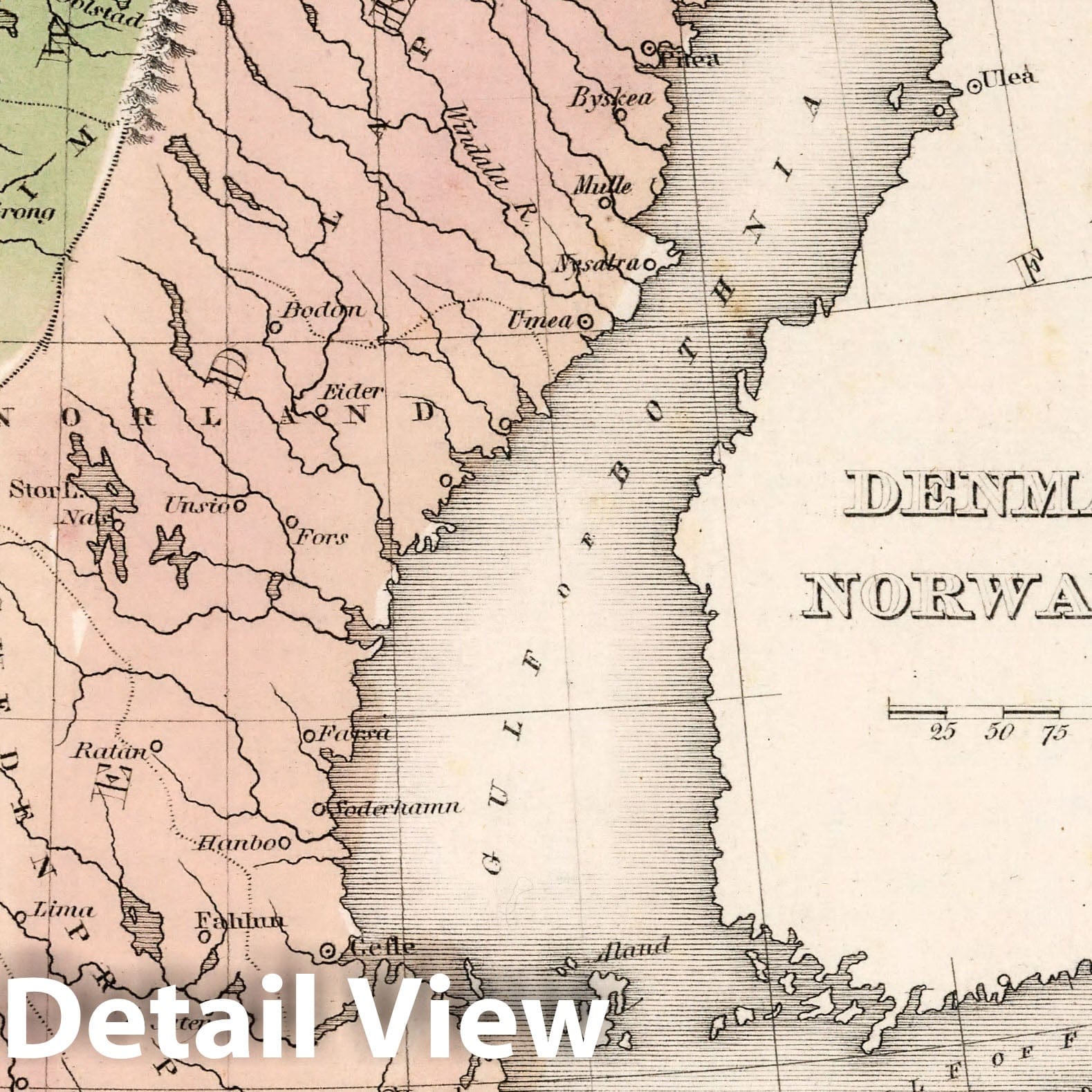 Denmark, Sweden, Norway and Lapland - River Map, 1838 - Historical Map Print