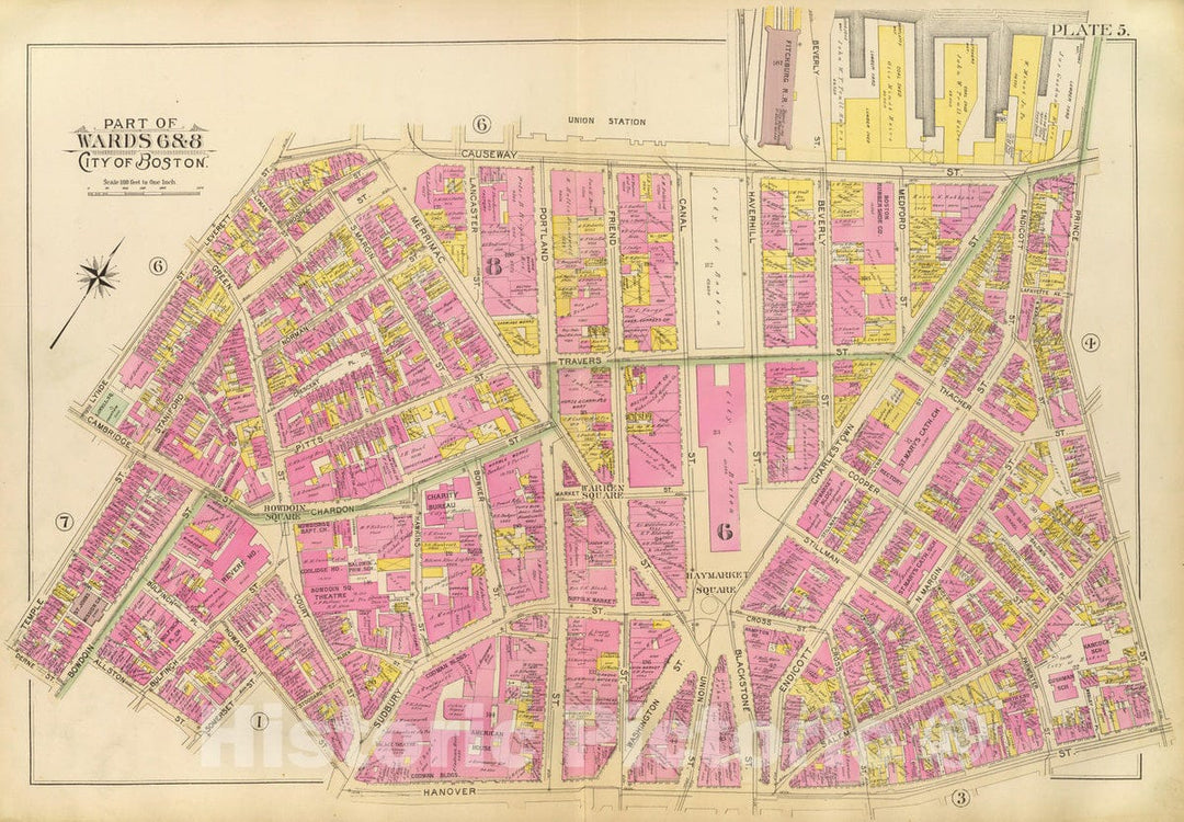 Historic Map : City Atlas - 1895 5. Wards 6, 8. - Vintage Wall Art