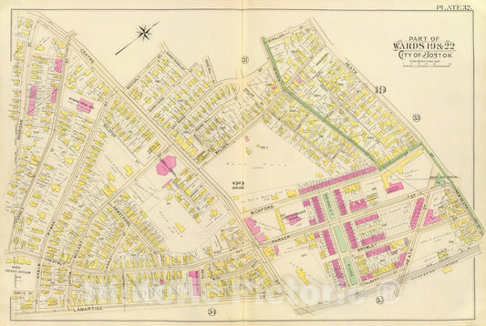 Historic Map : City Atlas - 1895 32. Wards 19, 22. - Vintage Wall Art