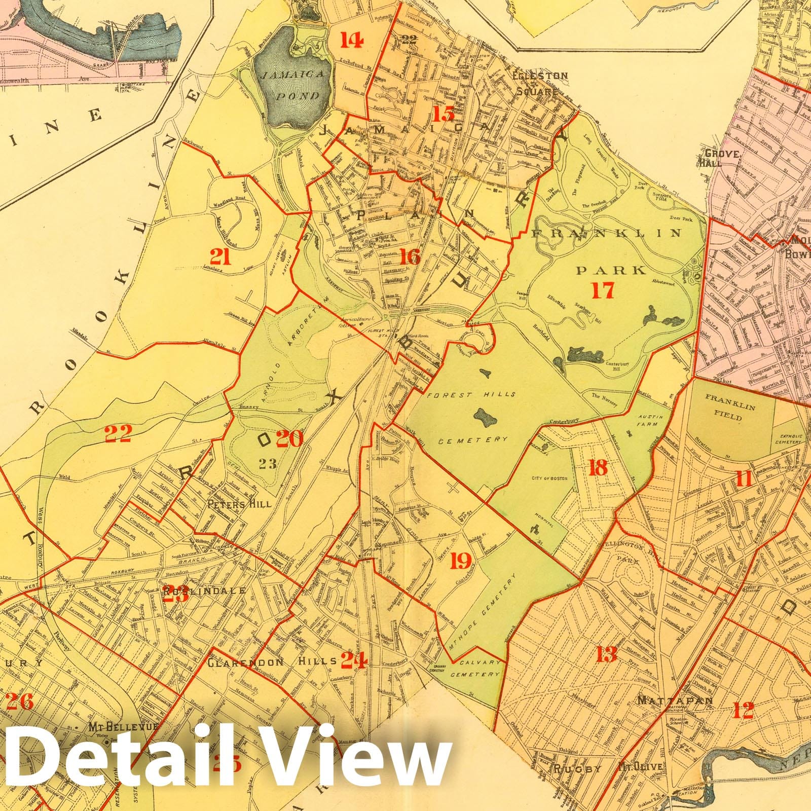 Dorchester, West Roxbury, and Brighton, Boston, Massachusetts 1899 Map Print