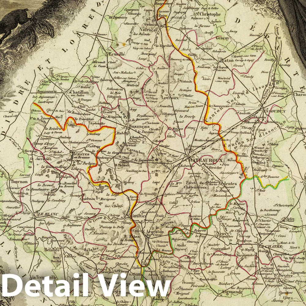 Historic Map : France, 1856 Dept. De L'Indre. , Vintage Wall Art