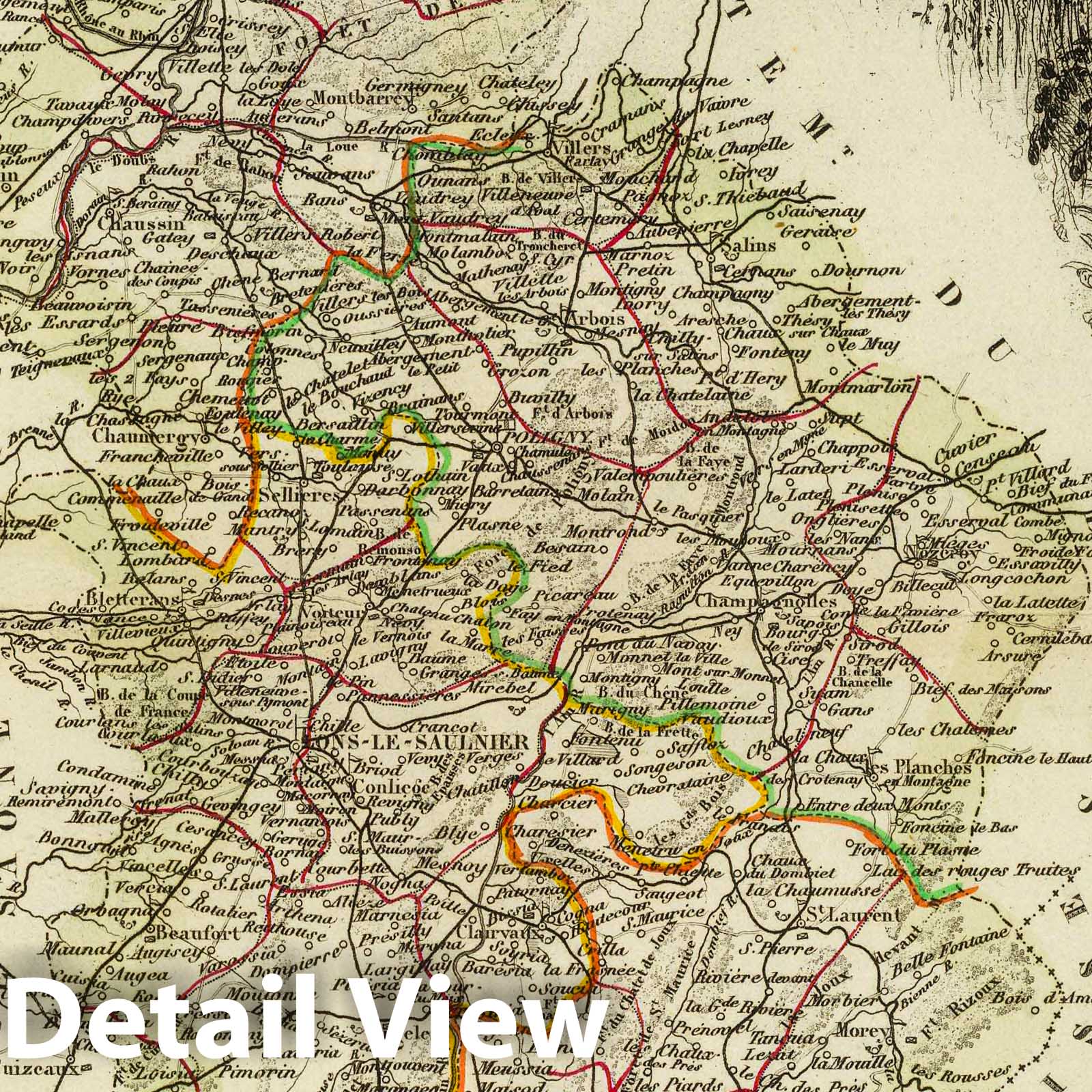 Jura Department, France - Railroad Map, 1856 - Historical Map Print