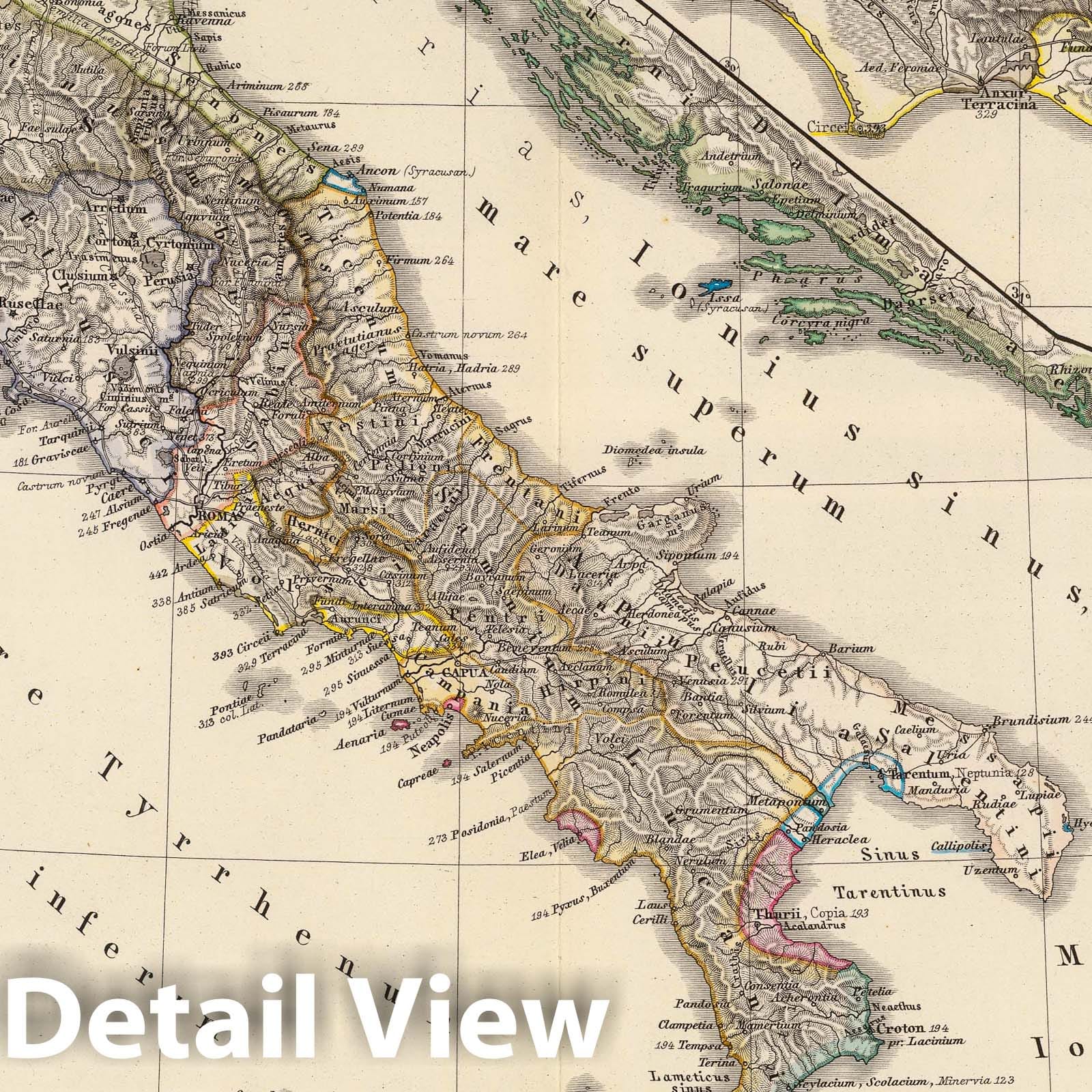 Italy, Gallia Cisalpina, Sicily, Sardinia, Corsica in Classical Antiquity, 1865 - Historical Map Print