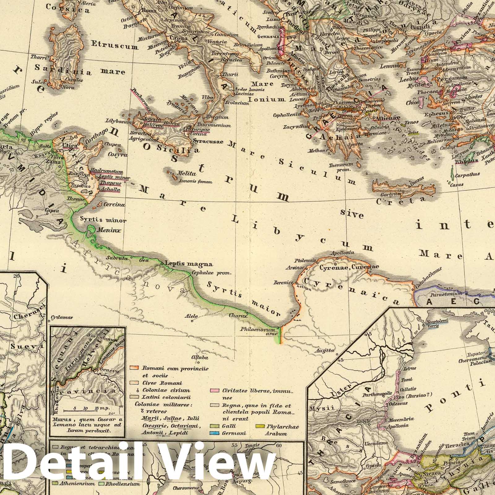 Mediterranean Region, Alexandria, and Gaul, 1865 - Historical Map Print