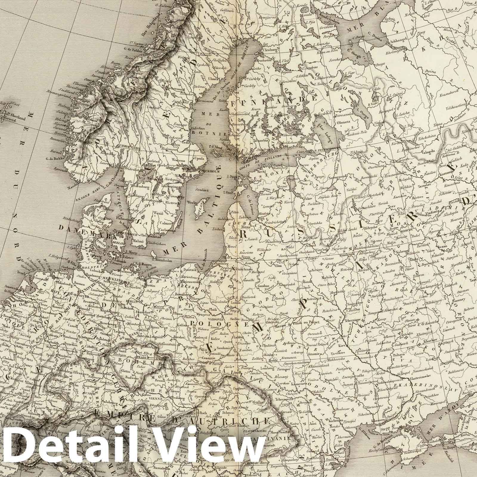 Europe - River Map, 1837 - Historical Map Print