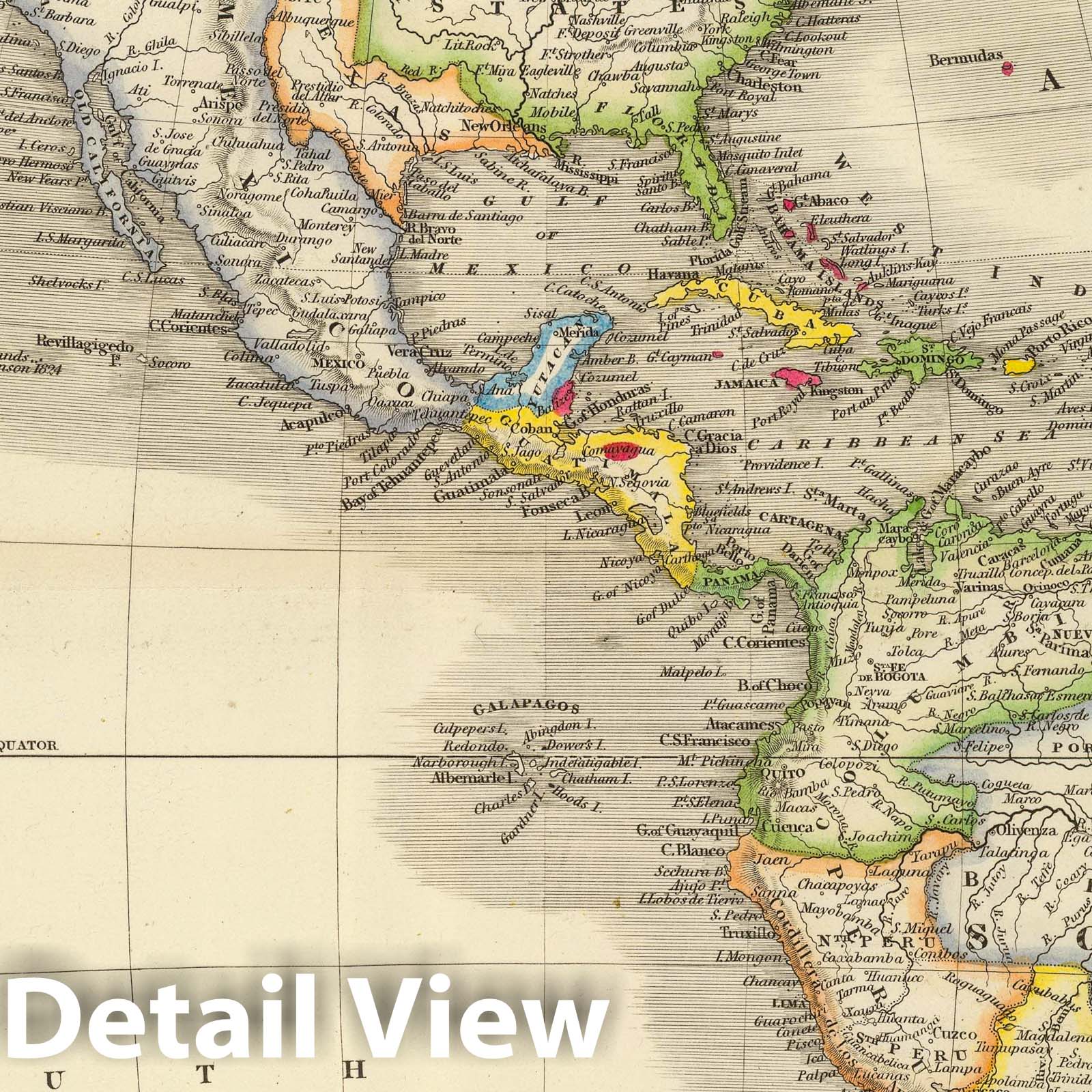 America - Road Map, 1844 - Historical Map Print