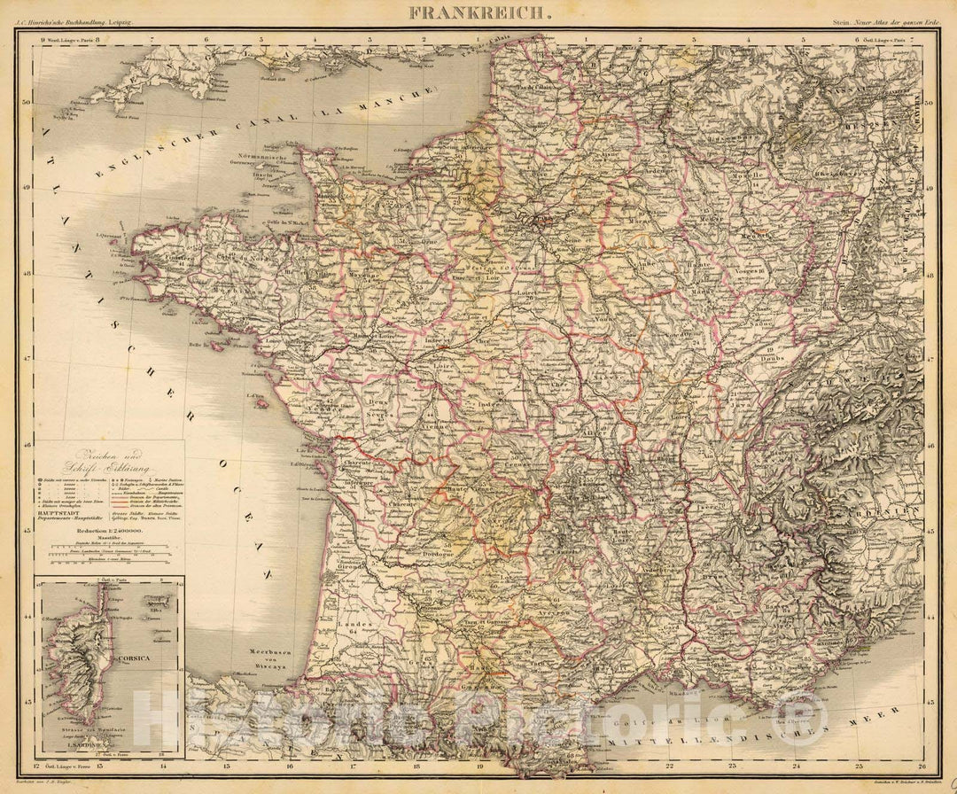 Historic Map : France, 1865 Frankreich. , Vintage Wall Art