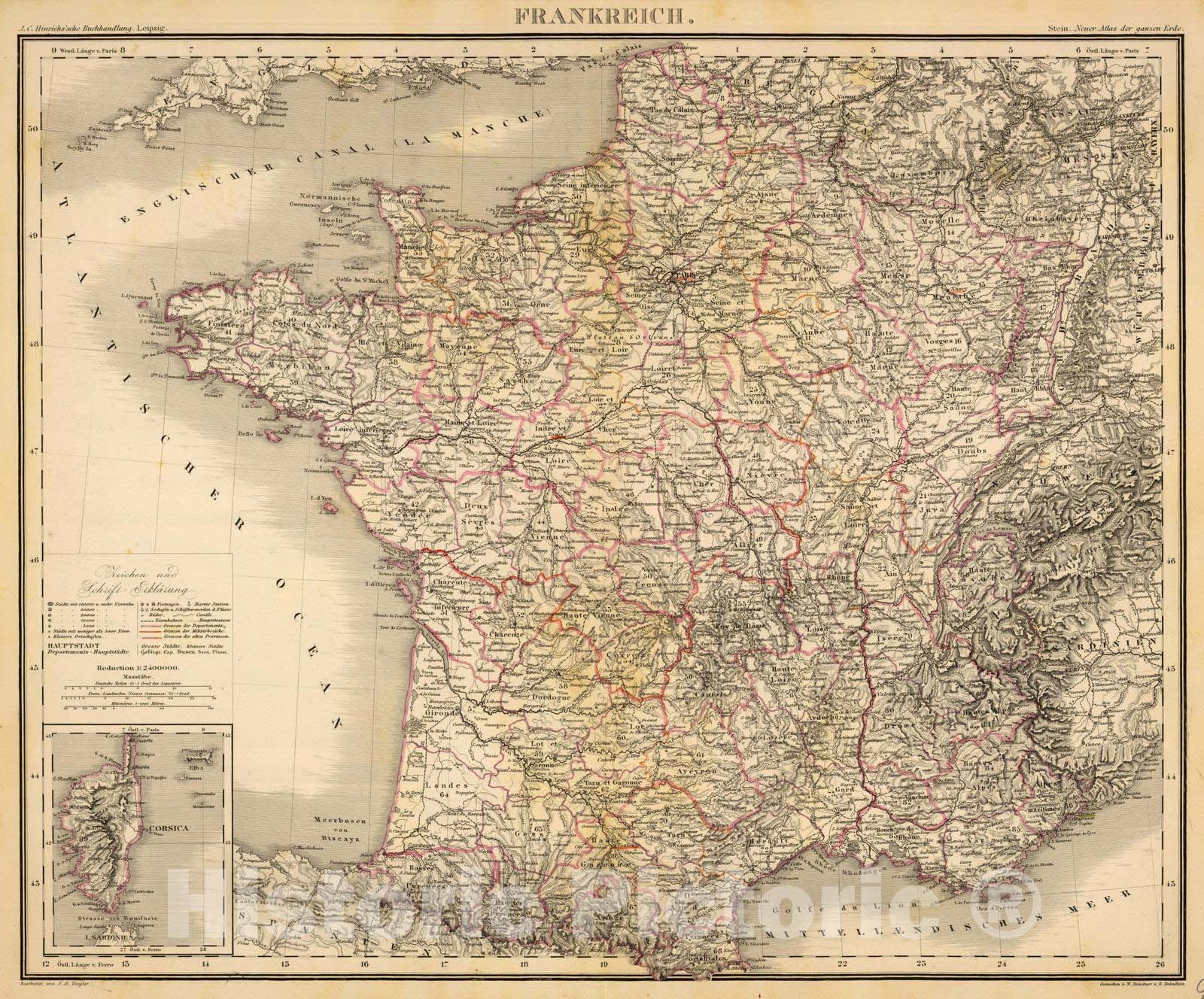 Historic Map : France, 1865 Frankreich. , Vintage Wall Art