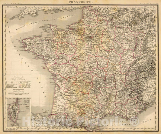 Historic Map : France, 1865 Frankreich. , Vintage Wall Art