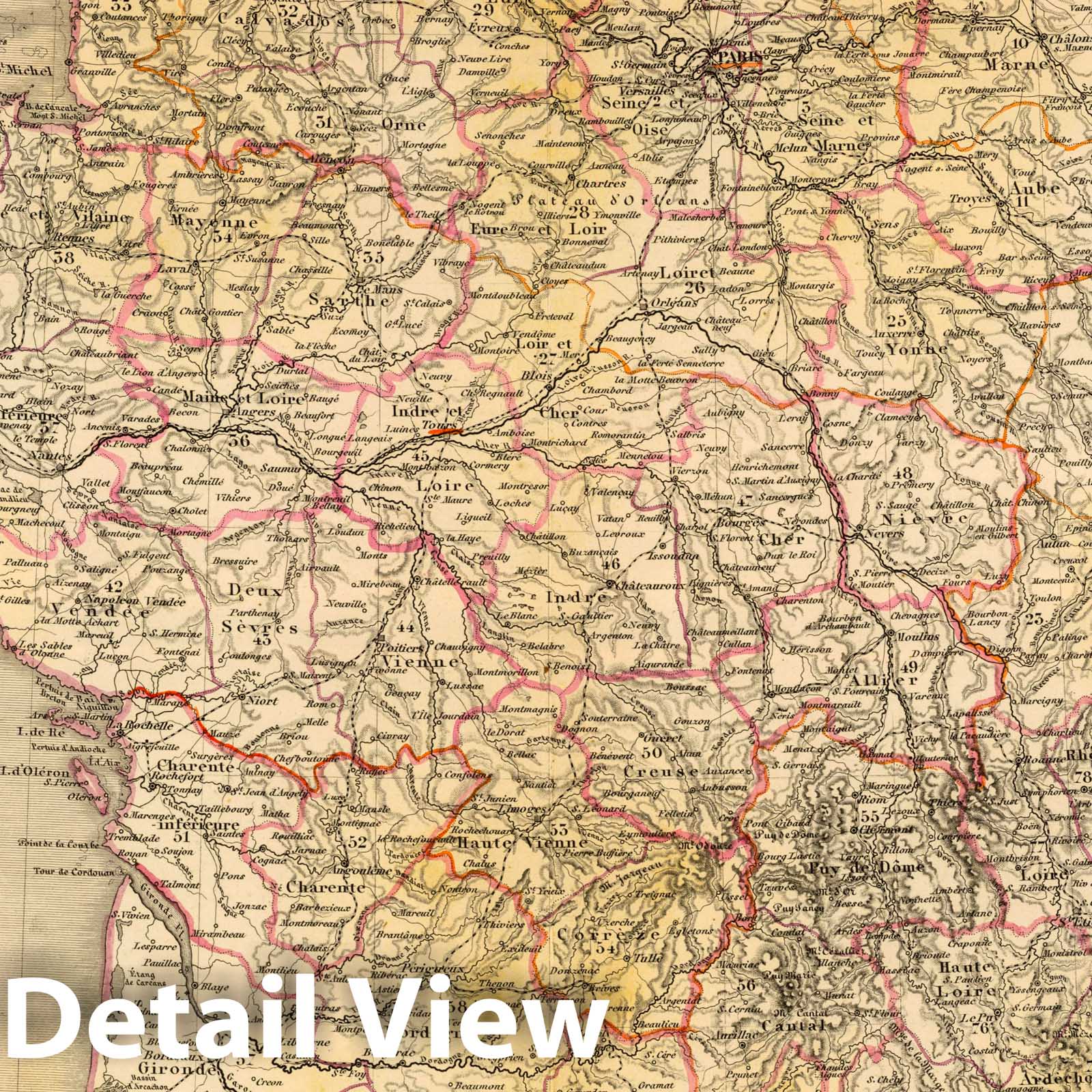 France - Railroad Map, 1865 - Historical Map Print