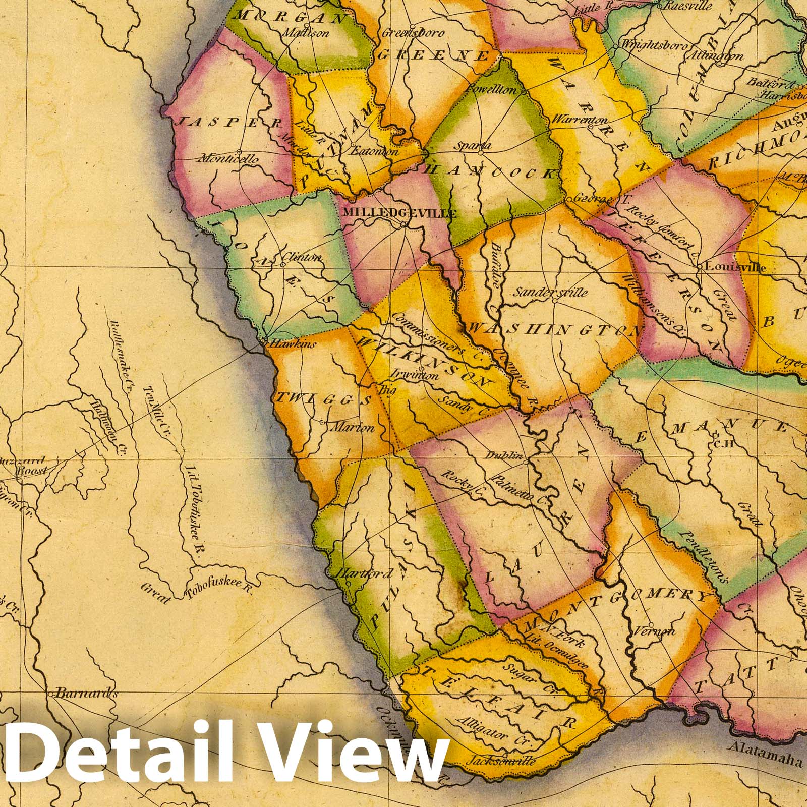 Georgia - Road Map, 1822 - Historical Map Print
