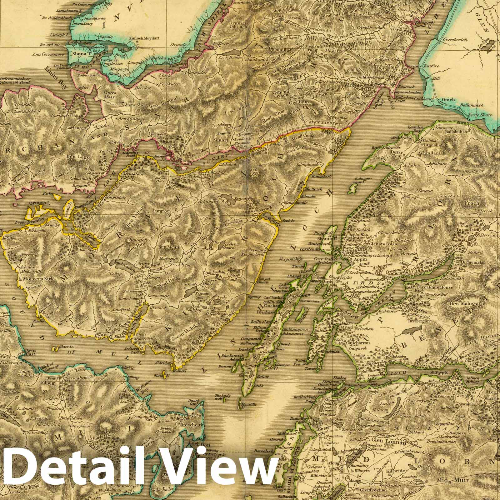 Argyllshire, Northern Part, Scotland - Road Map, 1832 - Historical Map Print
