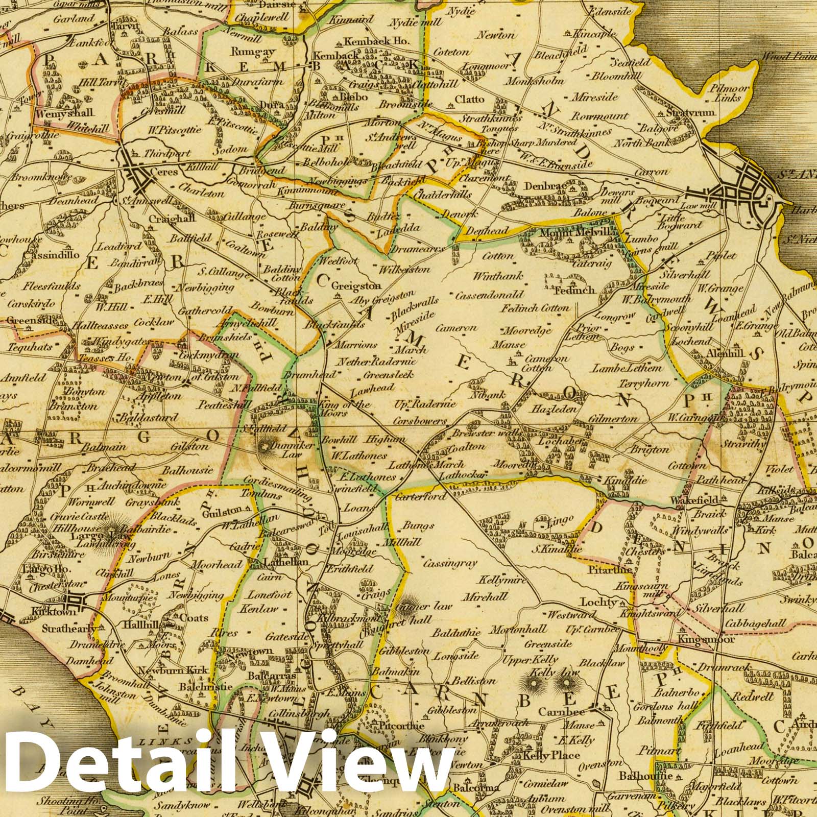 Fife, Eastern Part, Scotland - Road Map, 1832 - Historical Map Print
