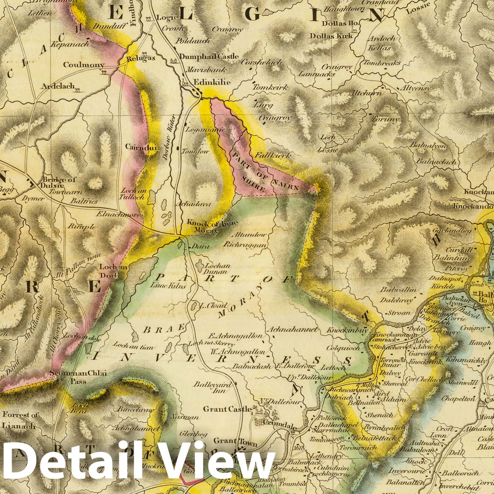Nairn and Elgin, Scotland - Road Map, 1832 - Historical Map Print