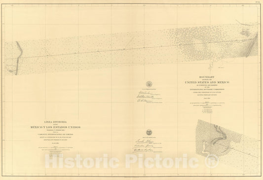 Historic Map : Mexico, Northern Mexico 1901 Linea Divisoria Entre Mexico Y Los Estados Unidos. No. 15. , Vintage Wall Art