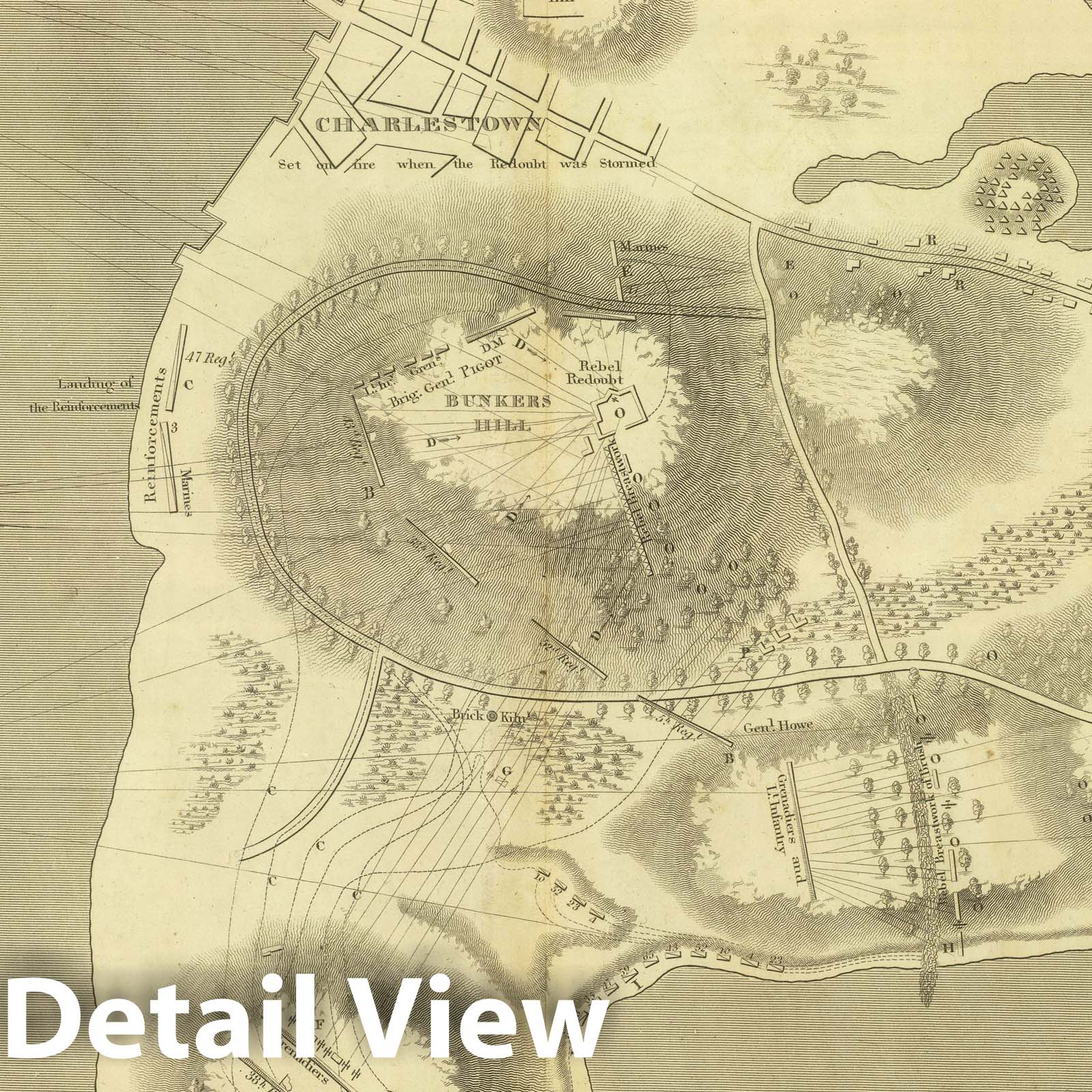American Revolution: Charlestown, Boston, Massachusetts - Road Map, 1824