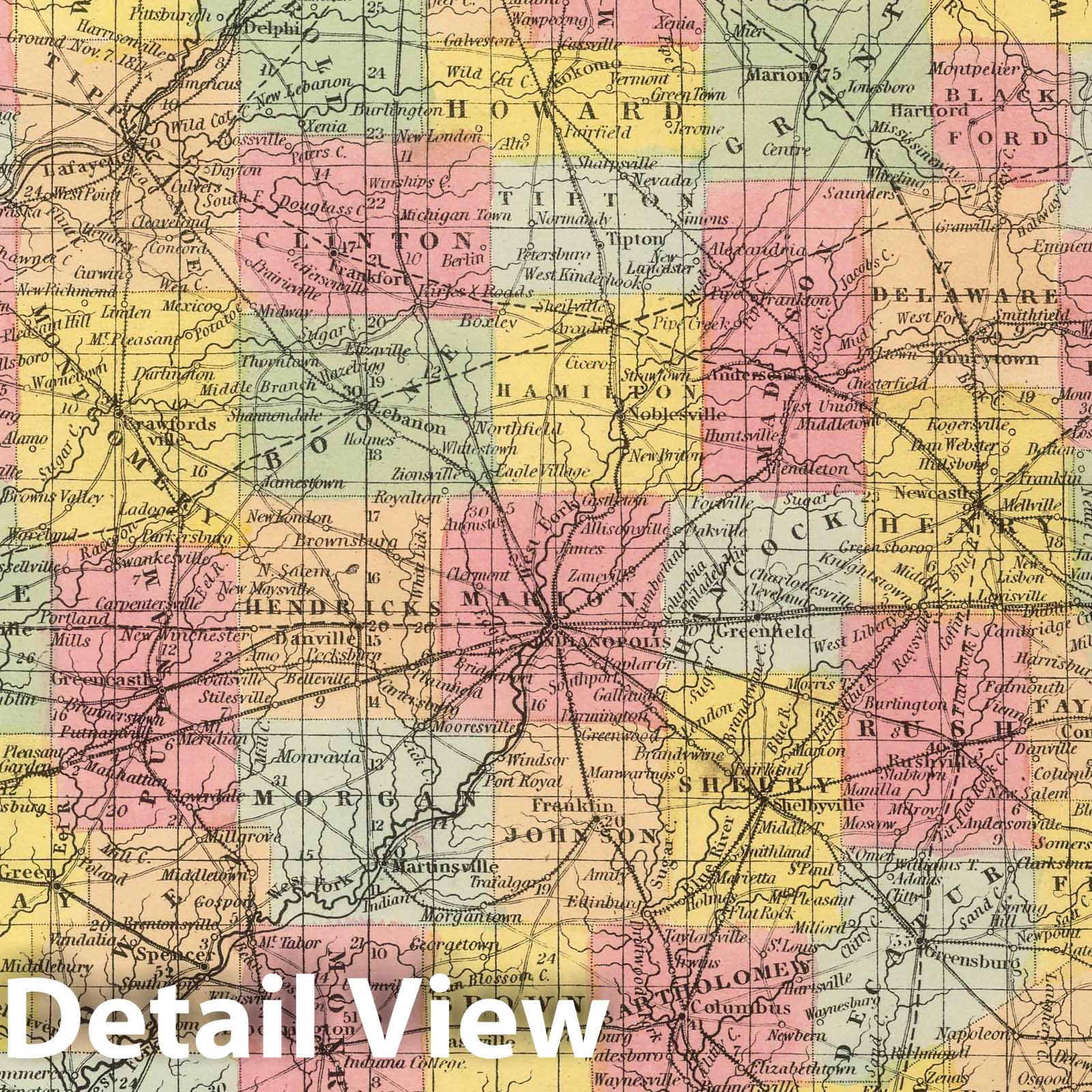 Indiana Map 1859 - Historical Railroad Map Print