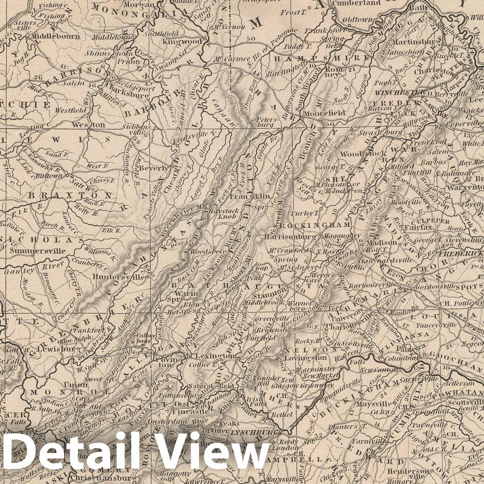 Virginia - Railroad Map, 1848 - Historical Map Print