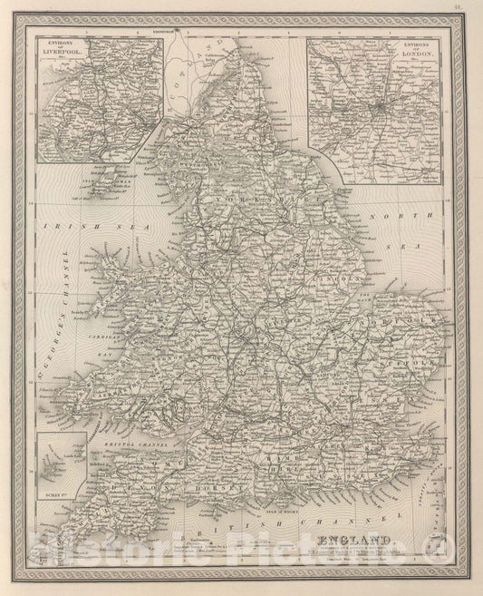 Historic Map : 1848 England. - Vintage Wall Art