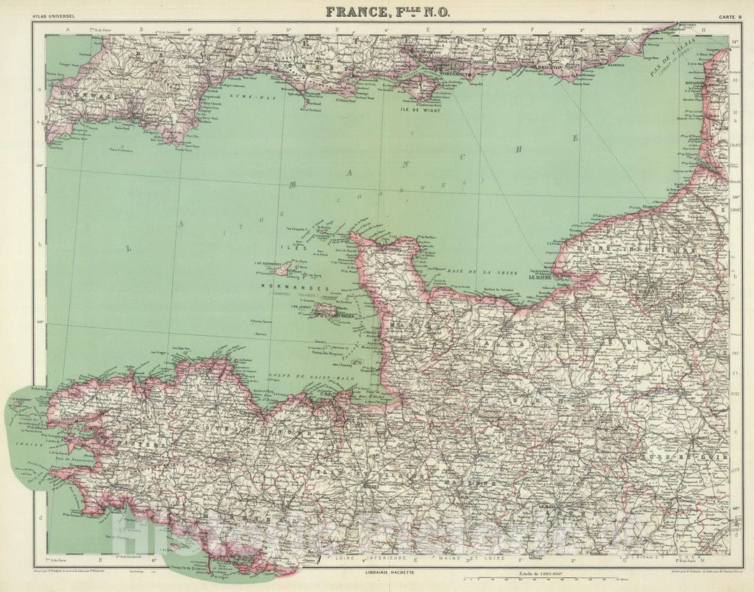 Historic Map : France, 1930 France Flle. N.O. , Vintage Wall Art