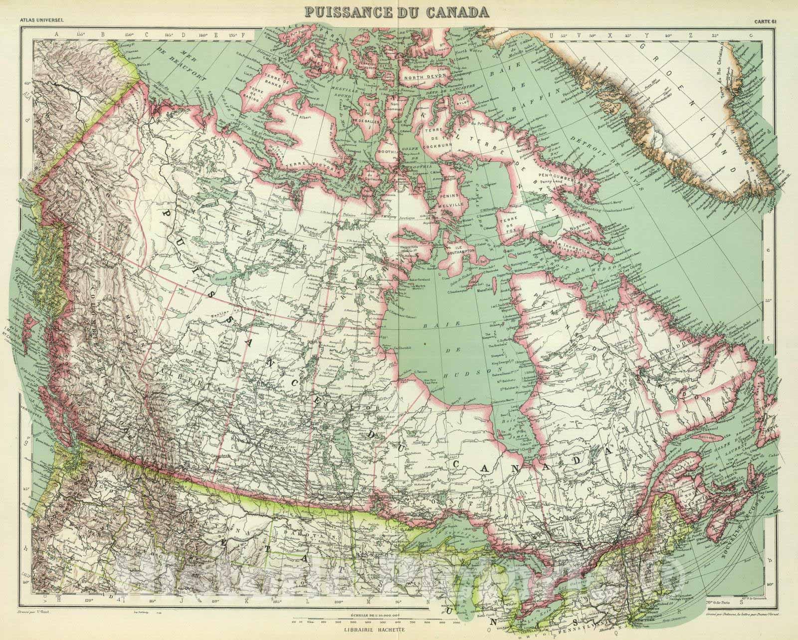 Historic Map : Canada, 1930 Puissance du Canada. , Vintage Wall Art
