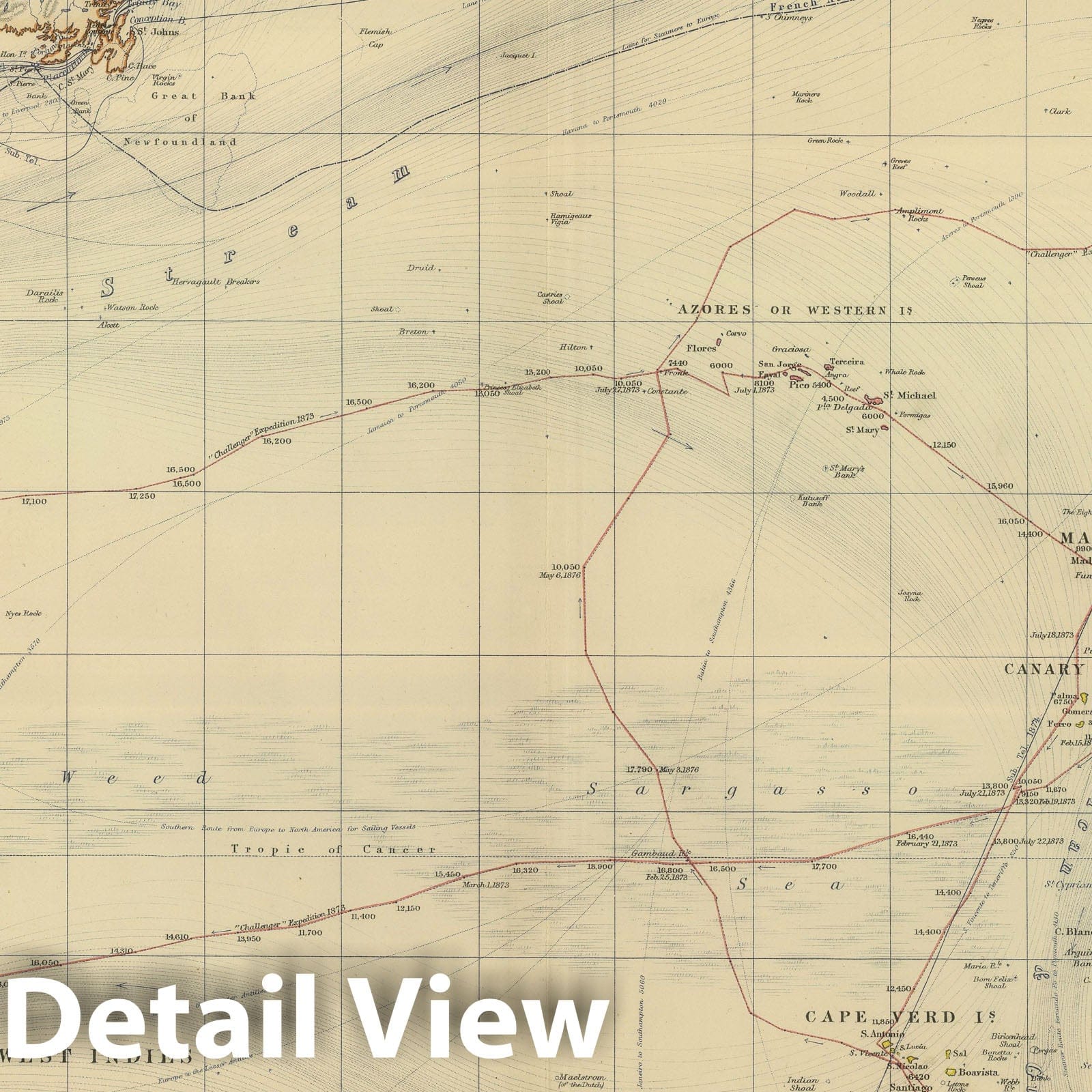 North Atlantic Ocean, 1879 - Historical Nautical Map Print
