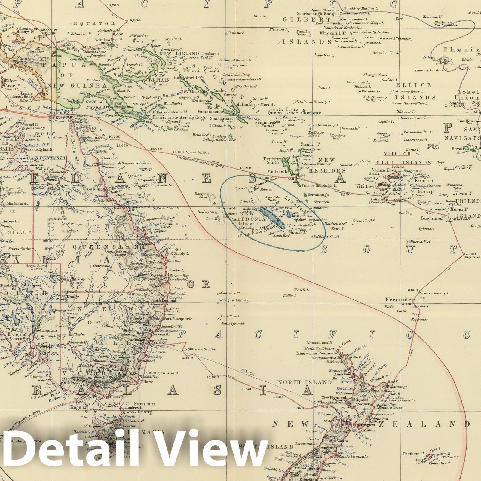 Oceania, Western Australia, Tasmania, and New Zealand, 1879 - Historical Map Print