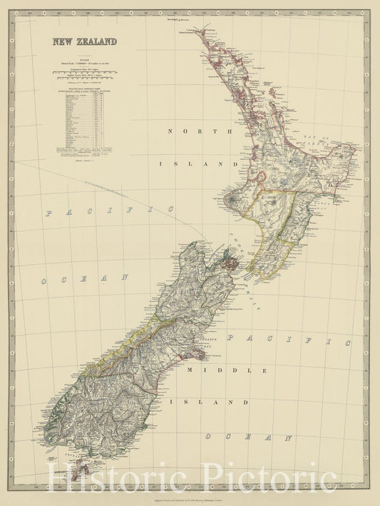 New Zealand, 1879 - Historical Map Print from Keith Johnston's Royal Atlas