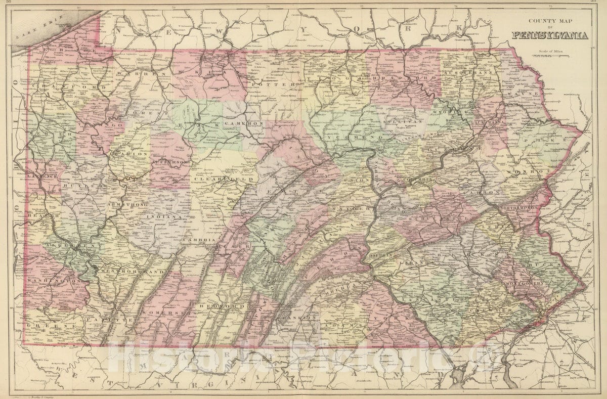 Historic Wall Map : 1882 Pennsylvania. - Vintage Wall Art