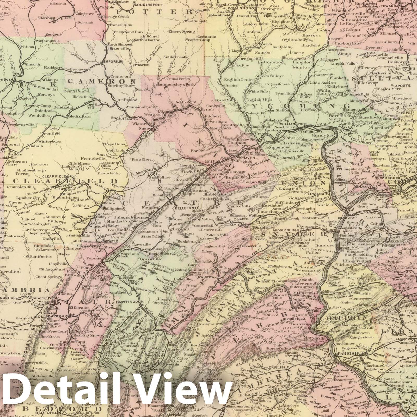 Historic Wall Map : 1882 Pennsylvania. - Vintage Wall Art