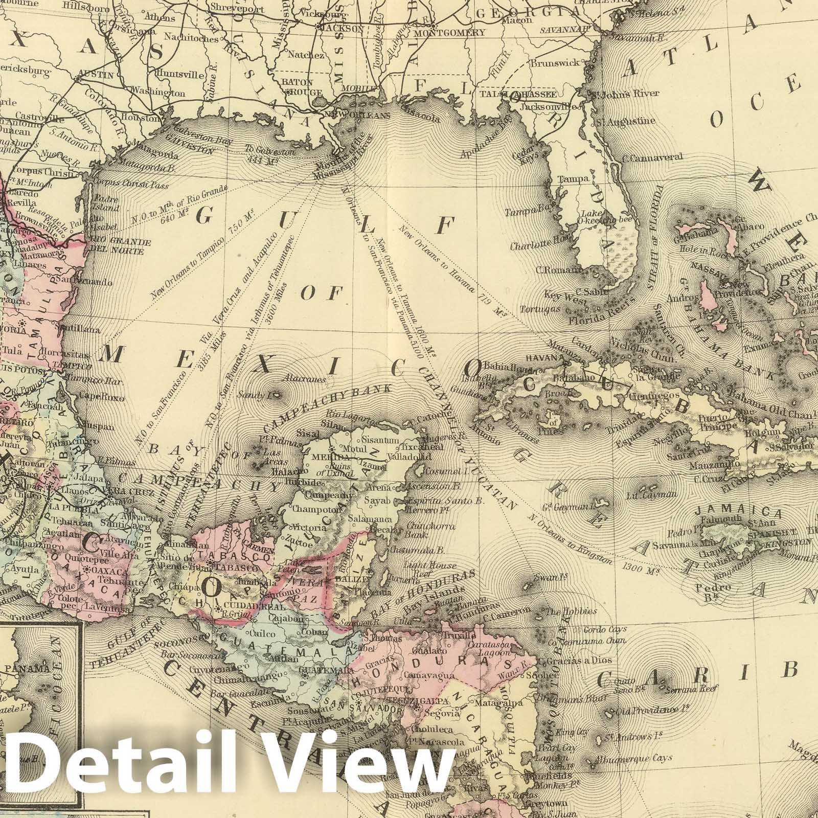 Mexico, Central America, and the West Indies - Railroad Map, 1884