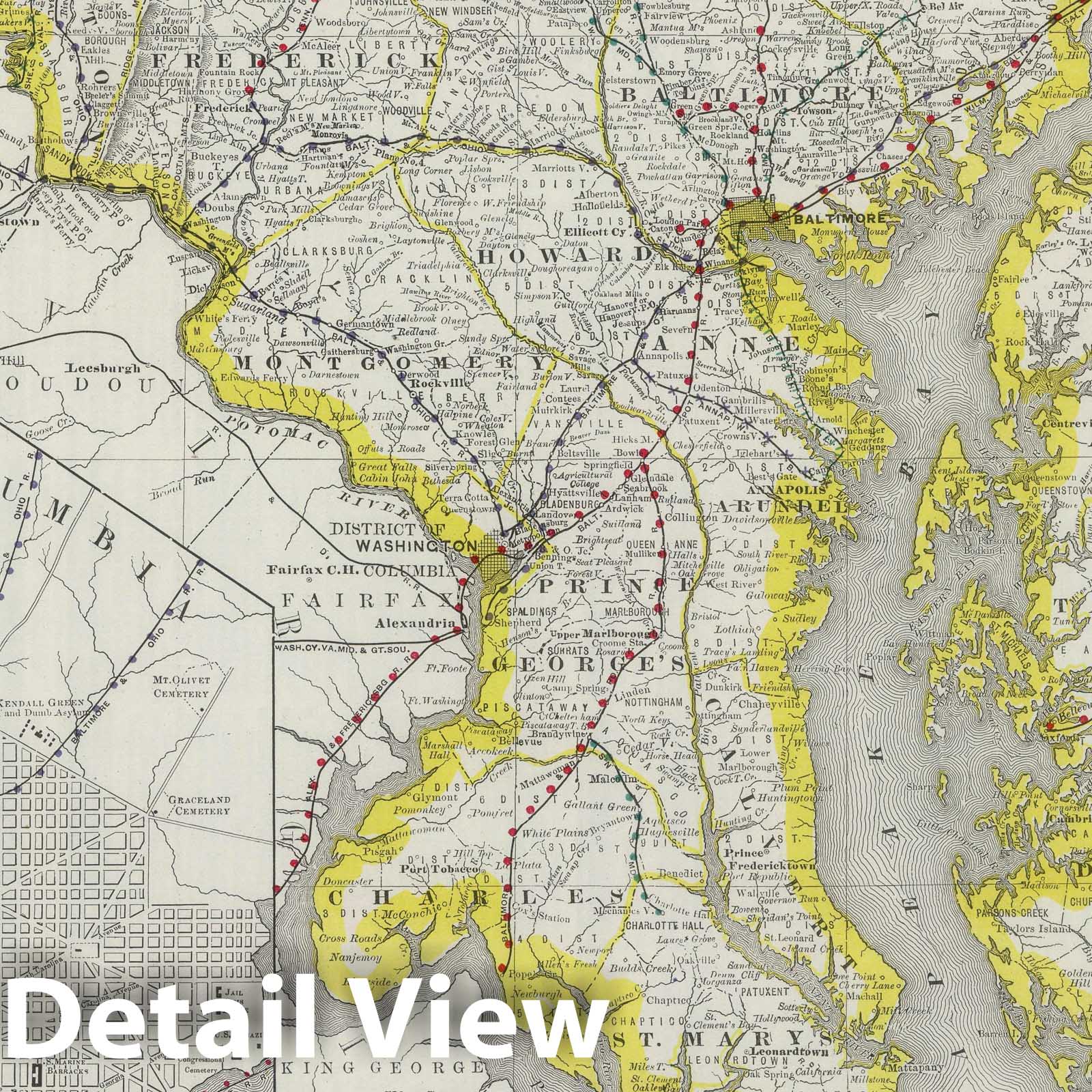 Maryland and Washington, D.C - Railroad Map, 1889