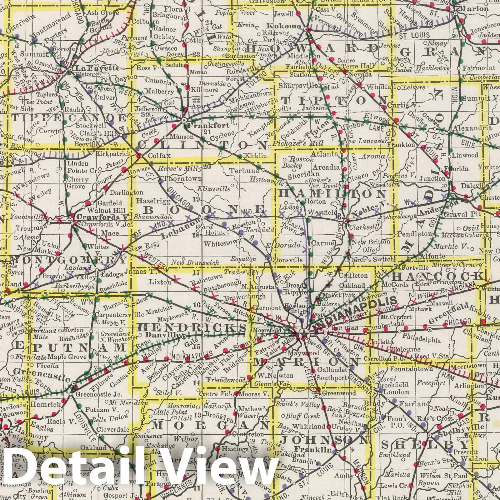 Indiana - Railroad Map, 1889 - Rand McNally Historical Map Print