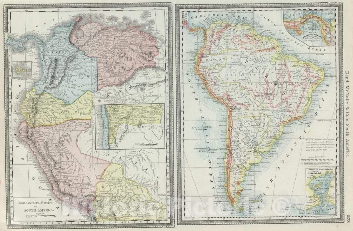 Historic Map : National Atlas - 1889 South America. - Vintage Wall Art