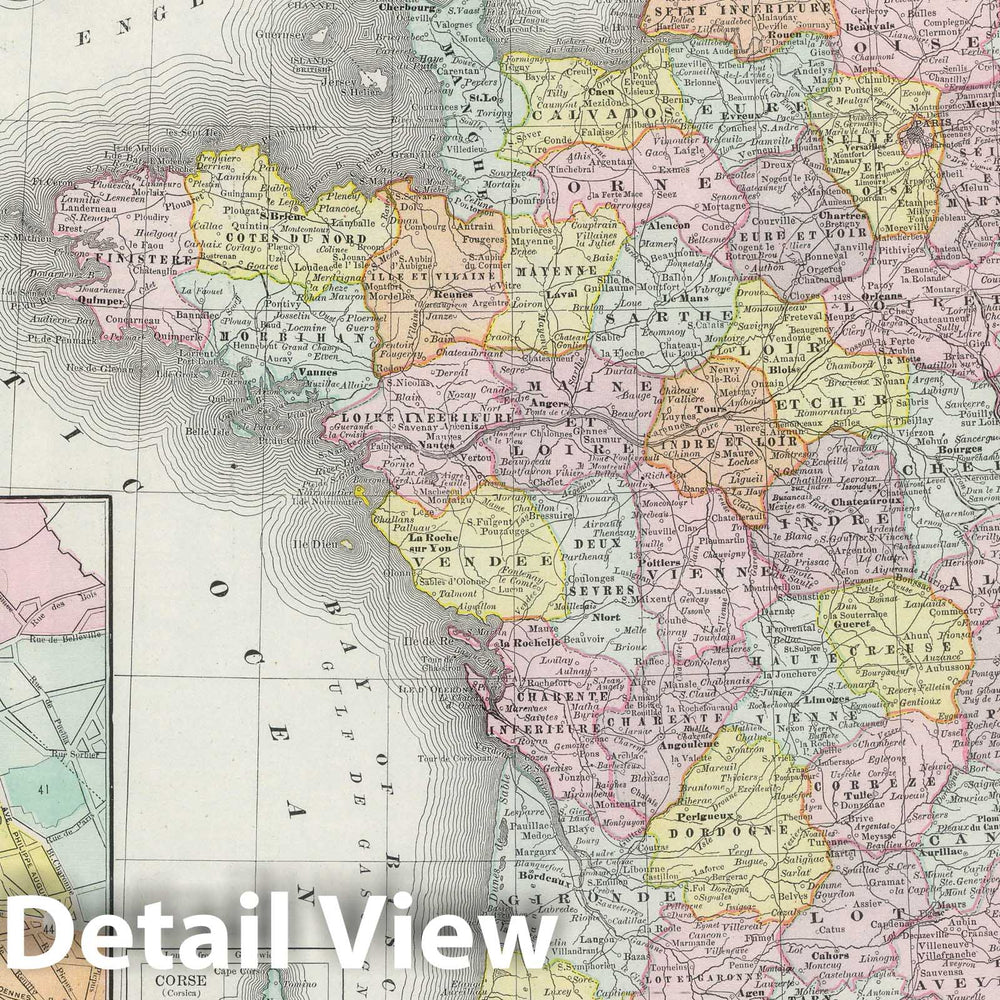 Historic Map : National Atlas - 1889 France. - Vintage Wall Art