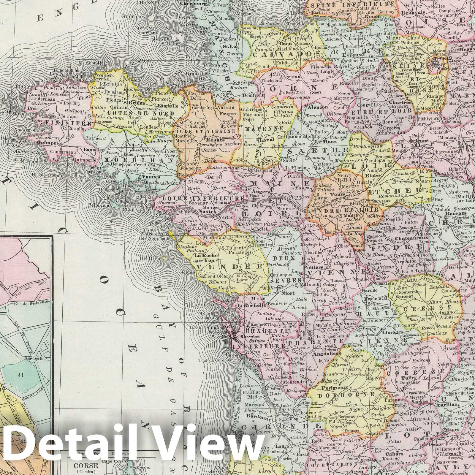France with Paris and Corsica - Railroad Map, 1889