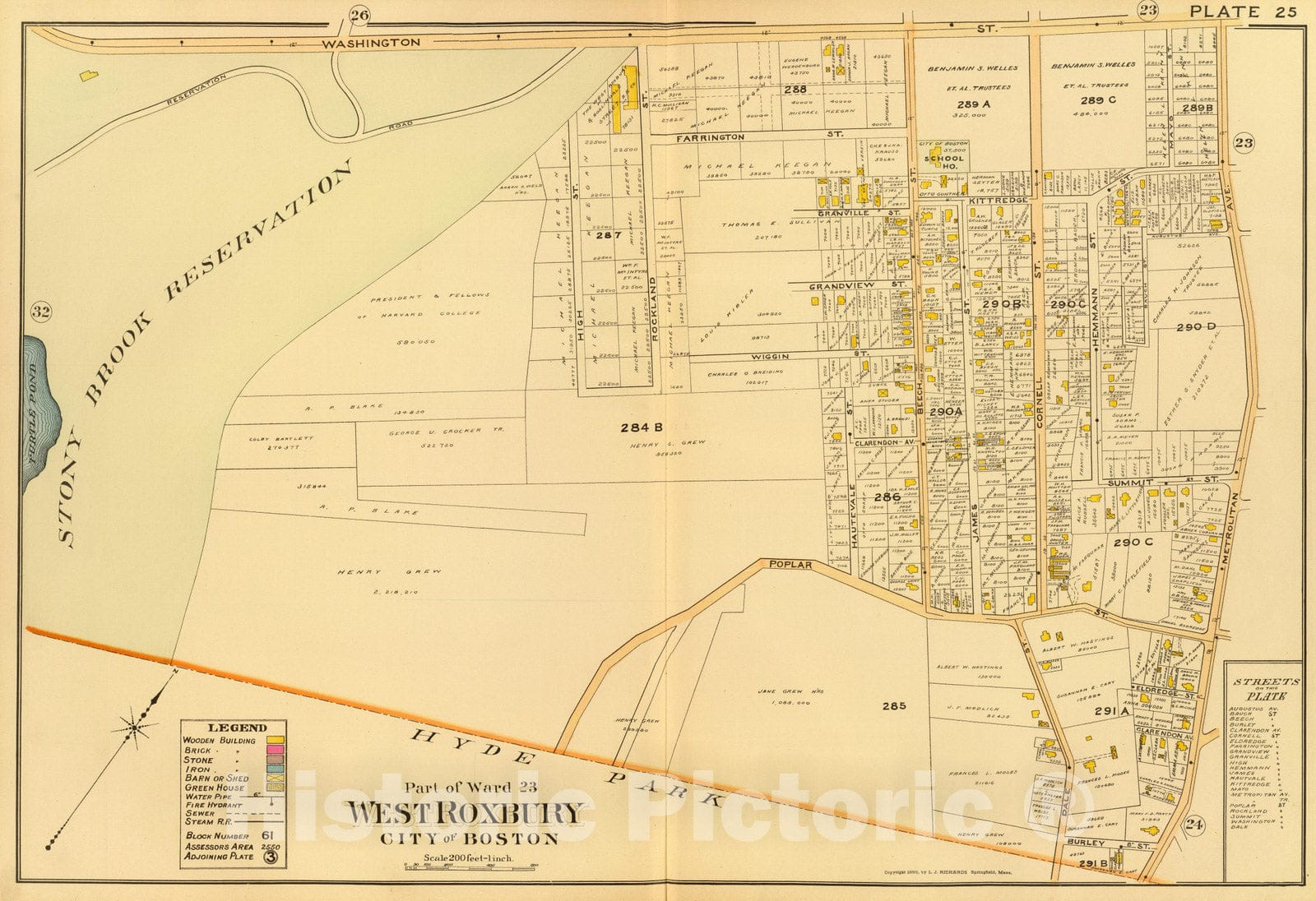 Historic Wall Map : City Atlas - 1899 25. Ward 23 West Roxbury. - Vintage Wall Art