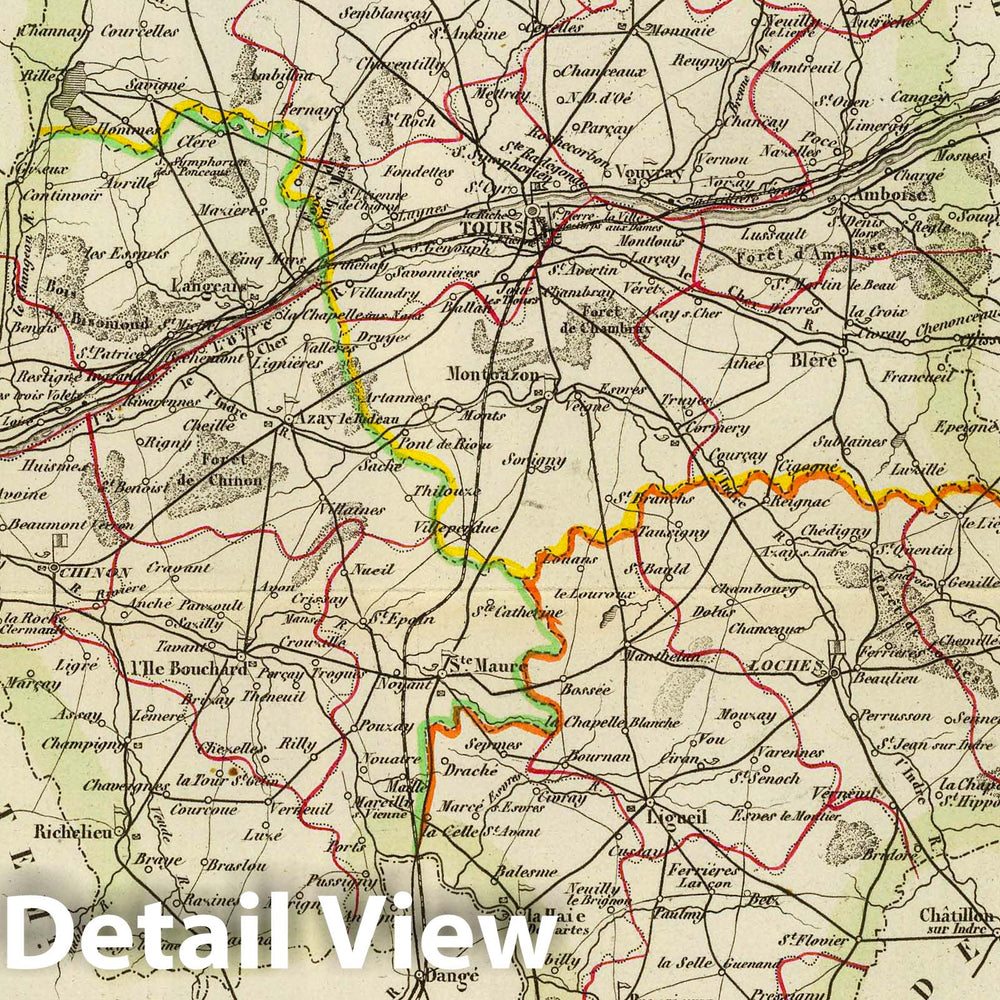 Historic Map : France, 1856 Dept. D'Indre et Loire. , Vintage Wall Art